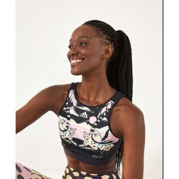 adidas x Farm Rio HE7206 Women's Sz XL (A-C) Legend Ink Print Sports Bra Top - Picture 6 of 7
